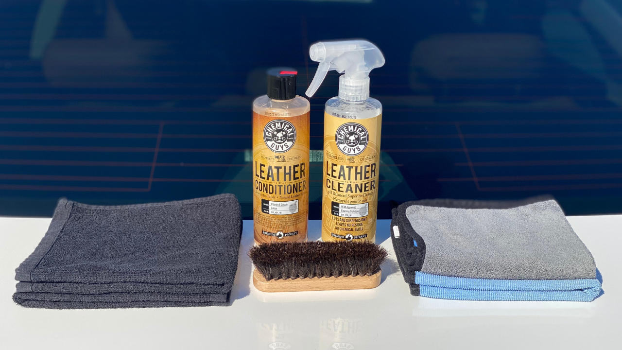 leather cleaner, leather conditioner, microfiber towels, and a leather brush. How to clean a leather steering wheel